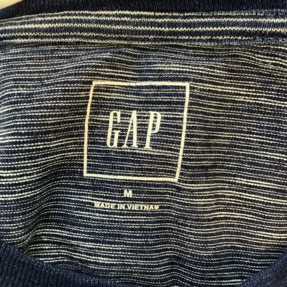 Gap Blue Striped Long Sleeve Henley Shirt Medium